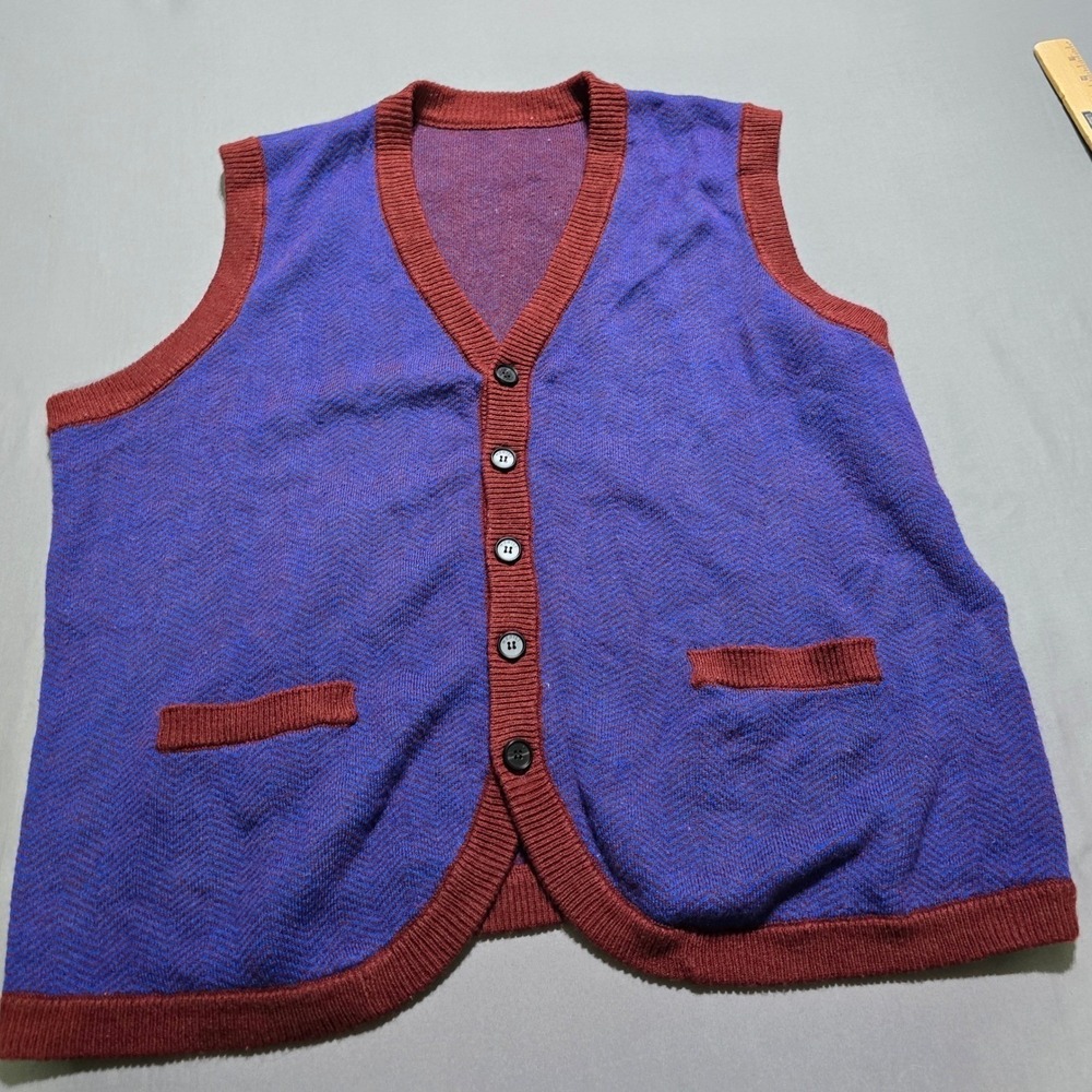Zhili Knit Cardigan Vest Mens 4XL Purple Burgundy Chevron Wool Blend vintage